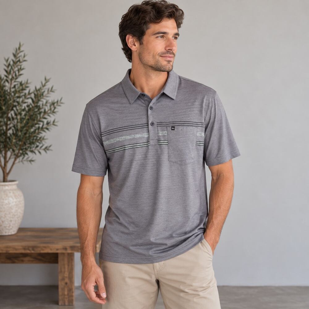 Travis Mathew Purple Gray Stripe Golf Shirt Lg